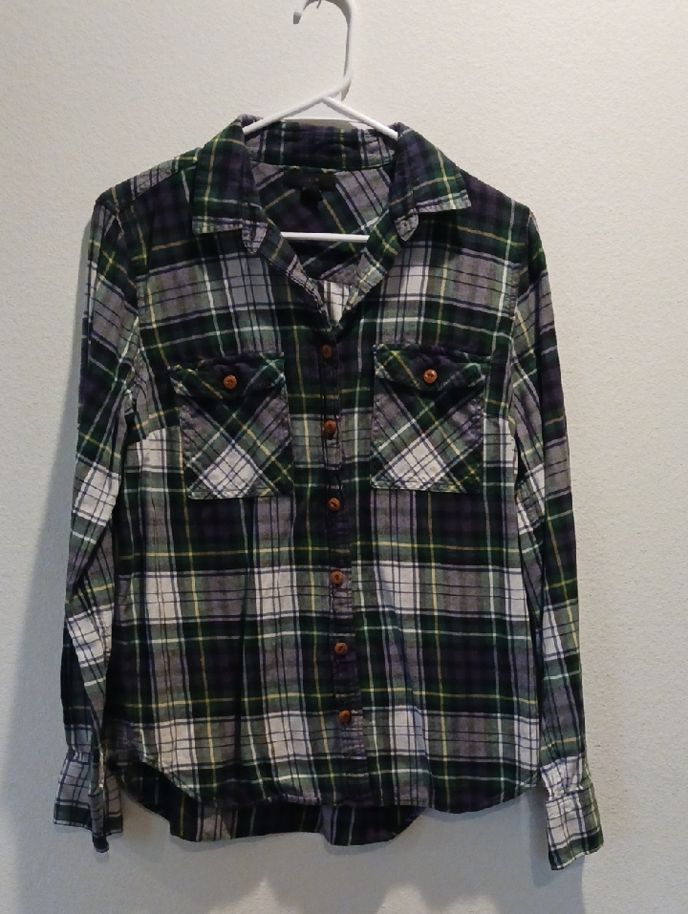 J. Crew Navy and Green Plaid Button-Down Shirt